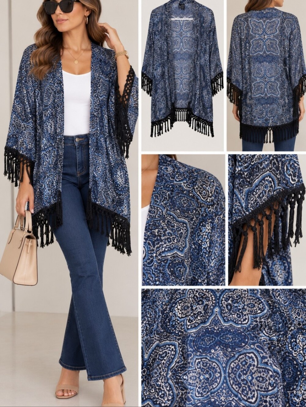 Fun & Flirt Navy and White Paisley Open Kimono